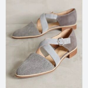 Anthropologie | KMB Cross-Strap Denim Flats